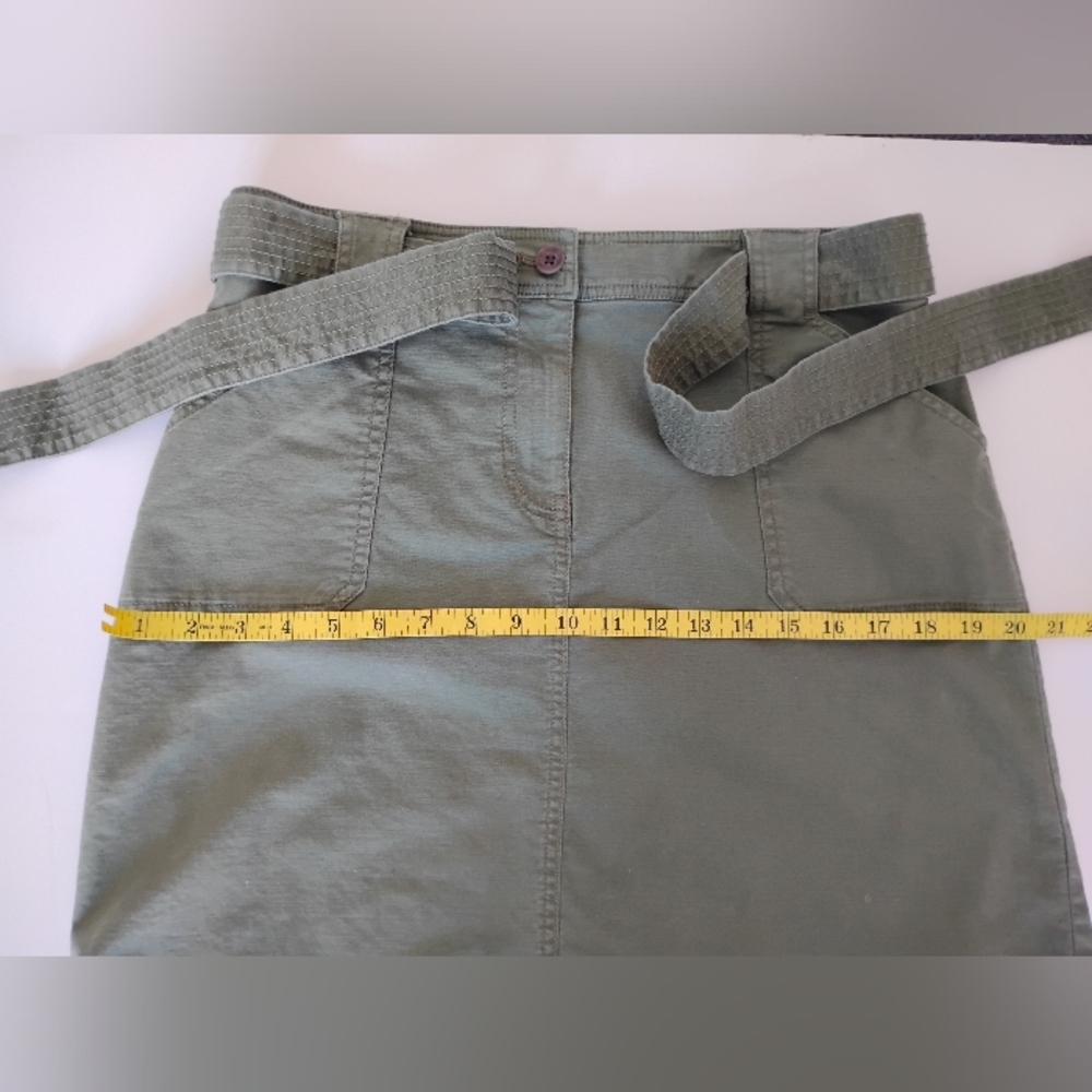 Talbots Military Safari Inspired Cotton Skirt Tie Belt Army Green Classic Sz 10 - Picture 14 of 16